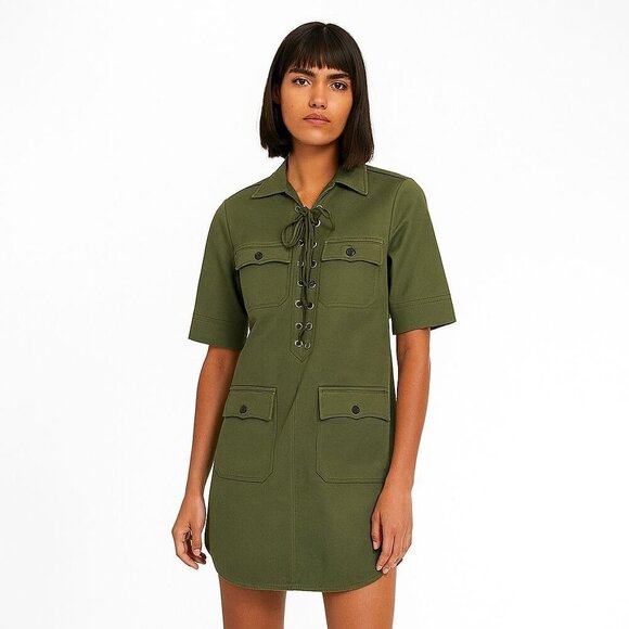 Zadig & Voltaire Record Brodé Tigre Shirt Dress in khaki/army green SizeXS